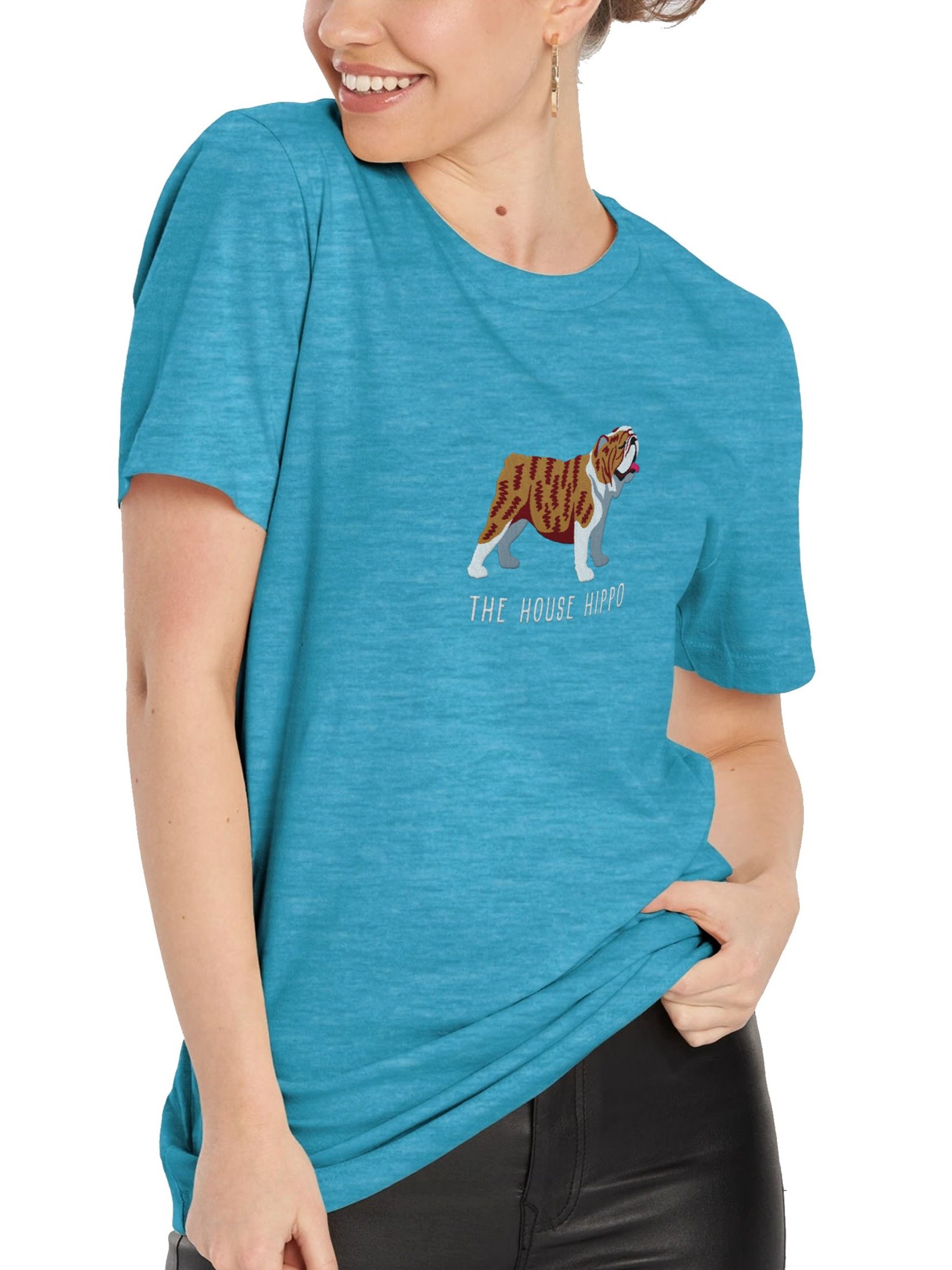 The House Hippo T-Shirt(Embroidered) of an English Bulldog(Brindle & White) product image (2)
