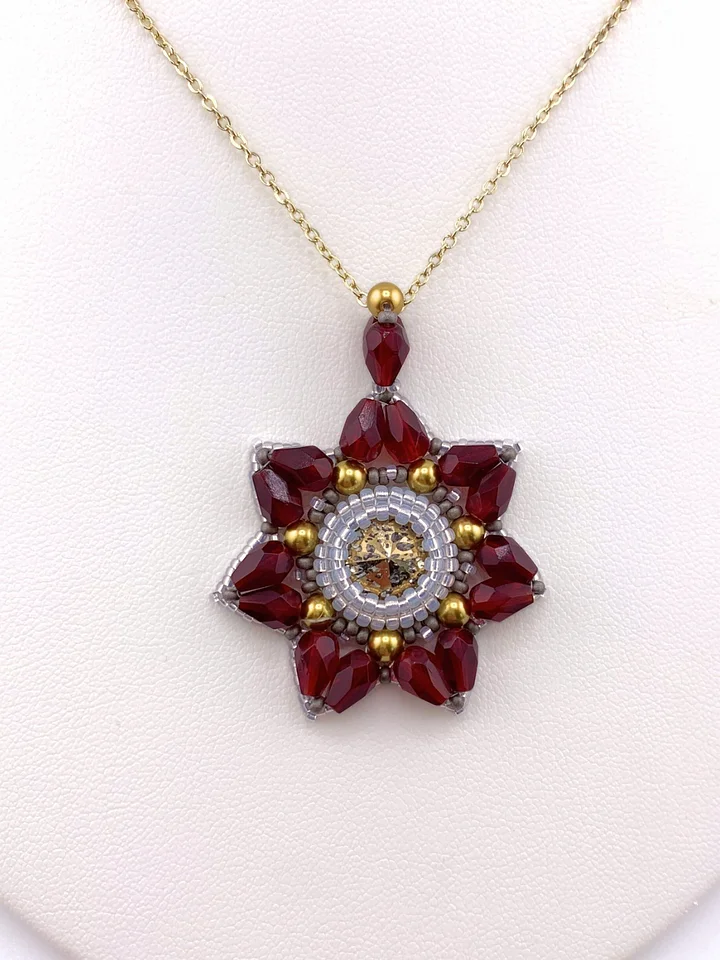 Floral Reflection Beaded Pendant - Red/Gold product image (1)