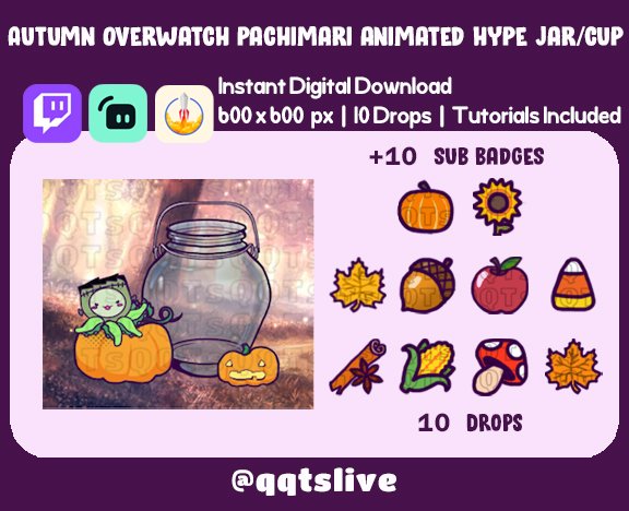 ANIMATED AUTUMN HALLOWEEN Twitch Hype Jar - Stream Tip Cup + Sub Badges / 2 Layers - 5 Skin/Outfit Options - 10 Bit Options + Set Up Tutorial product image (2)