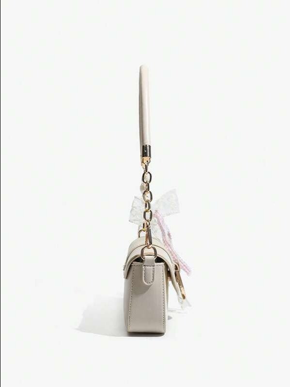 Beige Mini Chain Square Crossbody Bag | Minimalist Rhombus Pattern Shoulder Bag | ADLEST product image (10)