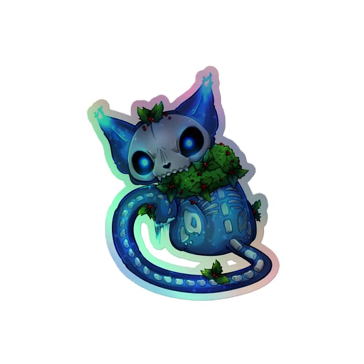 Santa Claws Curse | Skeleton Cat with Holly (Holographic Edition Sticker) product image (2)