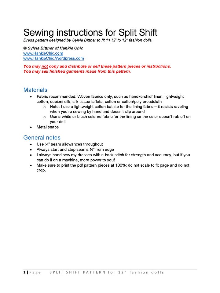 Split Shift sewing pattern for 12" fashion dolls product image (2)