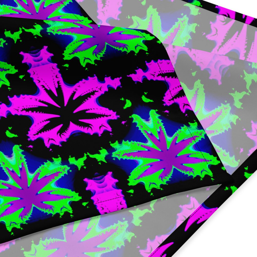 Twisted Cannabis Leaf Bandana, Black Neon Pink Green Weird Weed Art, 420 Stoner Style Accessory product image (3)