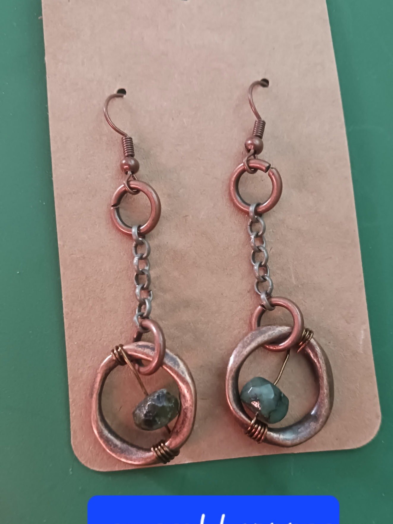 Handmade Boho Emerald and Copper Earrings - Artisan Jewelry product image (2)