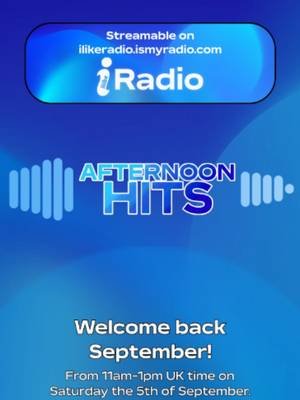 🔴 | Welcome back September! | Live from 11am-1pm on Saturday, 5th September: #fyp #ilikeradio #ilikepresents ━━━━━━━━━━━      ABOUT THE SHOW      ━━━━━━━━━━━ Afternoon Hits is a signature daytime program on ilikeRadio, bringing listeners the perfect mix of chart-toppers, classics, and fresh new tracks to keep the energy flowing throughout the afternoon. Broadcasting from the United Kingdom, the show delivers vibrant music and engaging features, creating the ideal soundtrack to brighten up the mid-day and carry audiences smoothly into the evening, both across the nation and online. Mark your calendars, and visit ilikeradio.ismyradio.com for the full coverage. ━━━━━━━━━━━     ABOUT ILIKERADIO     ━━━━━━━━━━━ We're an independent variety music broadcasting station based in the United Kingdom, dedicated to delivering a diverse range of music genres, engaging programs, and a unique listening experience for our audiences across the nation and online. You can listen to ilikeRadio through Caster.FM (⁠ilikeradio.ismyradio.com⁠), our Discord bot and more! ━━━━━━━━━━━          LISTEN LIVE          ━━━━━━━━━━━ 🎧 Twitch: twitch.tv/ilikepresents 🎧 Caster.FM: ilikeradio.ismyradio.com 🎧 LeonXM: ilikepresents.short.gy/leonxm 🎧 OnlineRadioBox: onlineradiobox.com/uk/ilike 🎧 RadioReg: radioreg.net/stations/683 🎧 Typical Nerds LIVE! Player: live.typicalnerds.uk/?station=ilikeradio ━━━━━━━━━━━          PROGRAMS          ━━━━━━━━━━━ • Afternoon Hits (Every other Saturday from 11am-1pm UK time) • 🛠️｜We're reworking on this list; please bare with us!