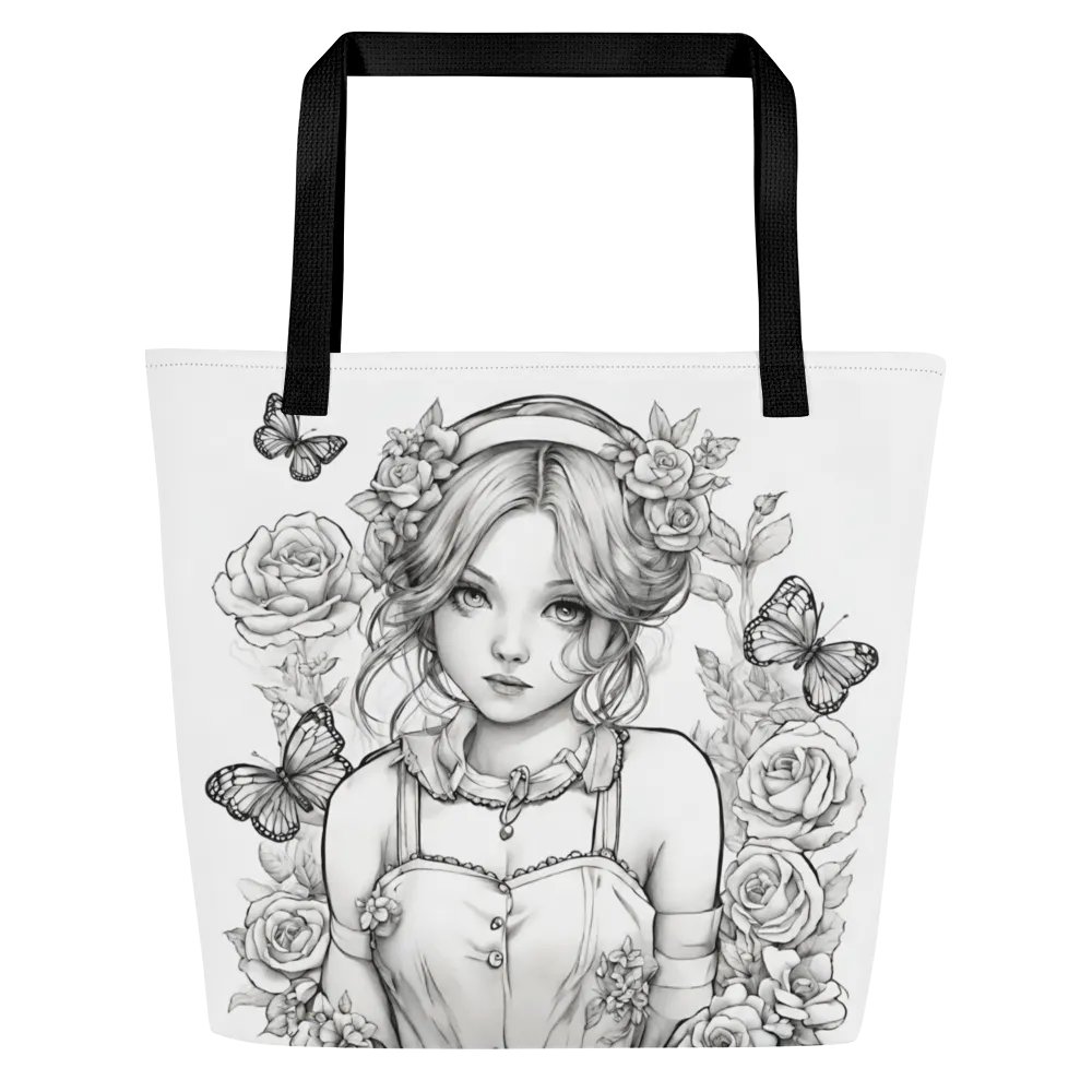 Monochrome Girl, Roses and Butterflies Design Tote Bag product image (6)