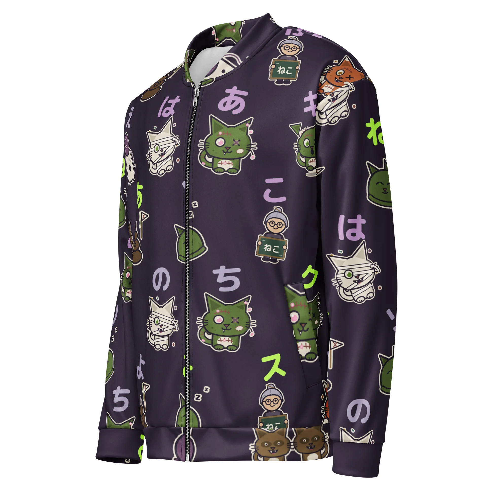 Zombie Cat Kana All-Over Print Bomber Jacket product image (3)