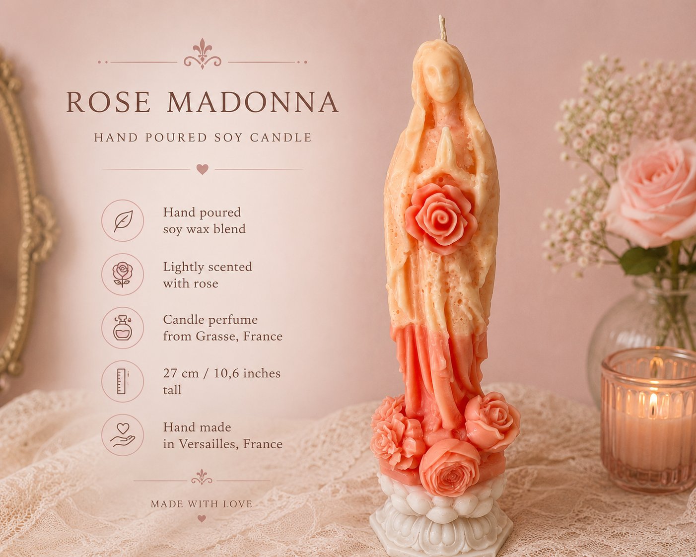 Pink Lady Mary Statue Candle product image (2)