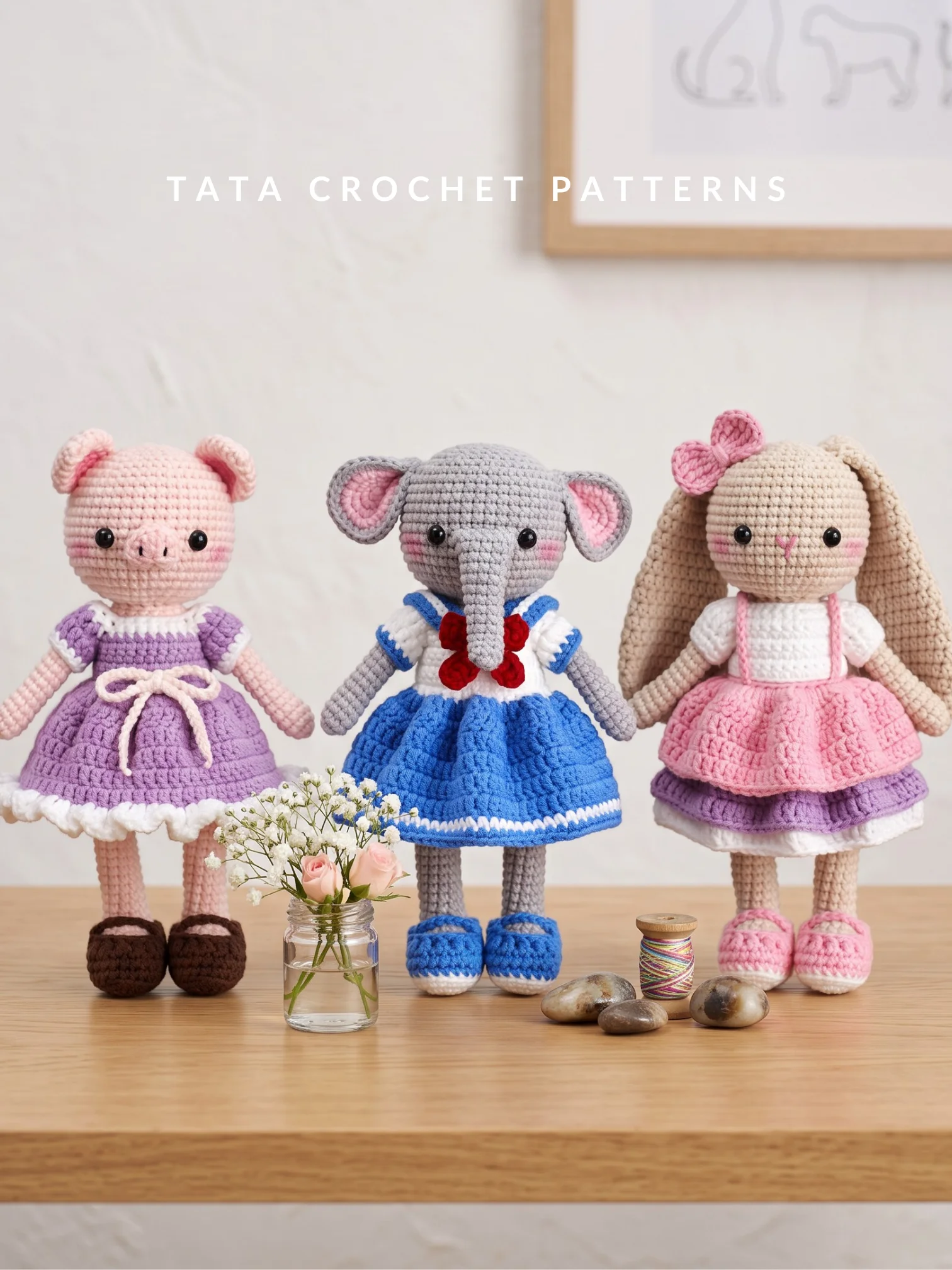 3-in-1 Amigurumi Animal Dolls with Removable Outfits – Crochet Pattern Bundle (Bunny, Piggy, Elephant) | Digital PDF product image (2)