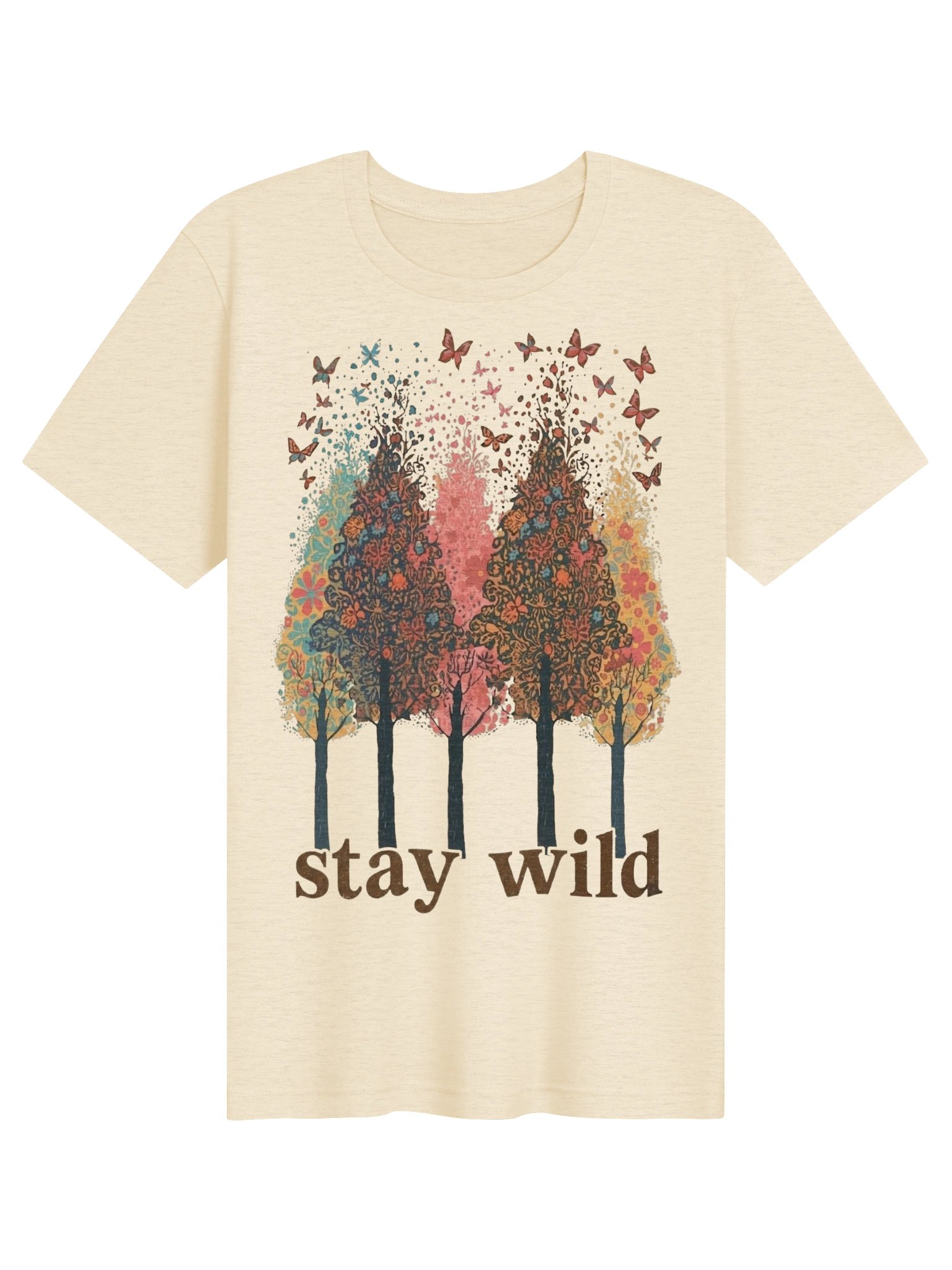 Stay Wild Boho Nature Lover Tee, Floral Butterfly Graphic Shirt product image (2)