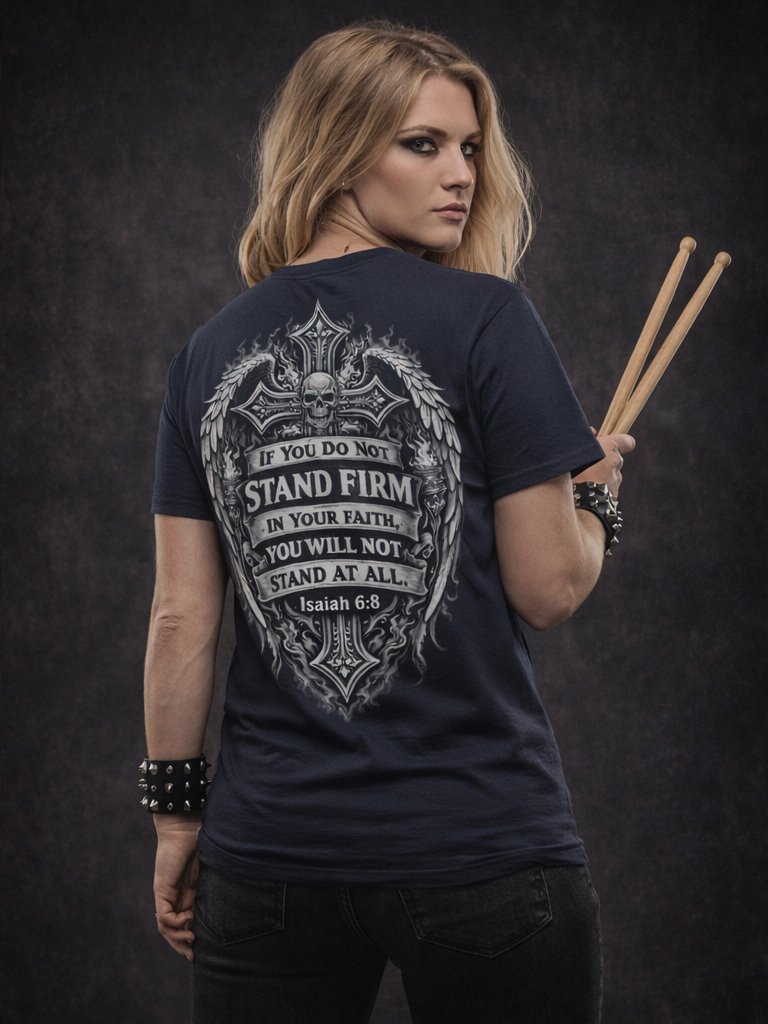 Stand Firm in Your Faith Christian Rock T-Shirt – Isaiah 7:9 Scripture Graphic Tee for Men – Faith Warrior Heavy Metal Christian Shirt product image (2)
