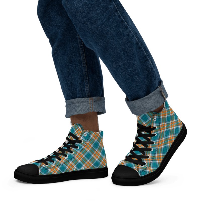 Turquoise and Orange Sporty Plaid Men's High Top Shoes product image (5)