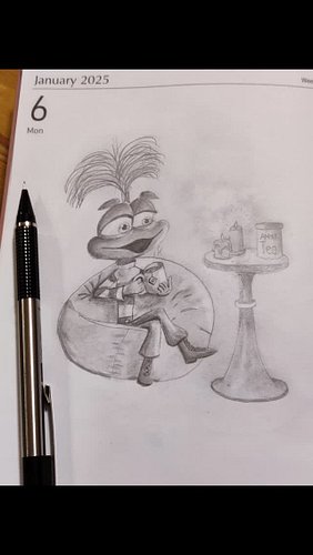 Sketch-A-Day || Day 8
Prompt:  Ease

Anxiety (from Inside Out 2) enjoying a cup of tea, finally at ease.
____________________...