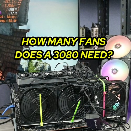How many fans does an RTX 3080 actually need?

I ripped off the stock fan setup, strapped on way too many fans, added server ...