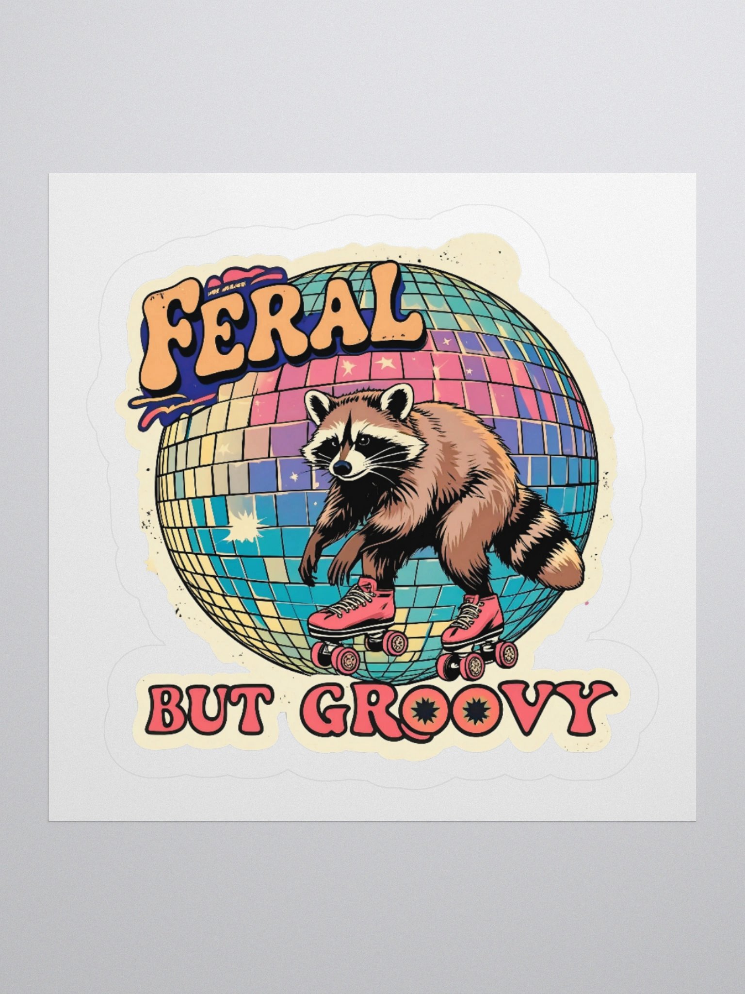 Feral But Groovy Raccoon Kiss Cut Stickers product image (3)