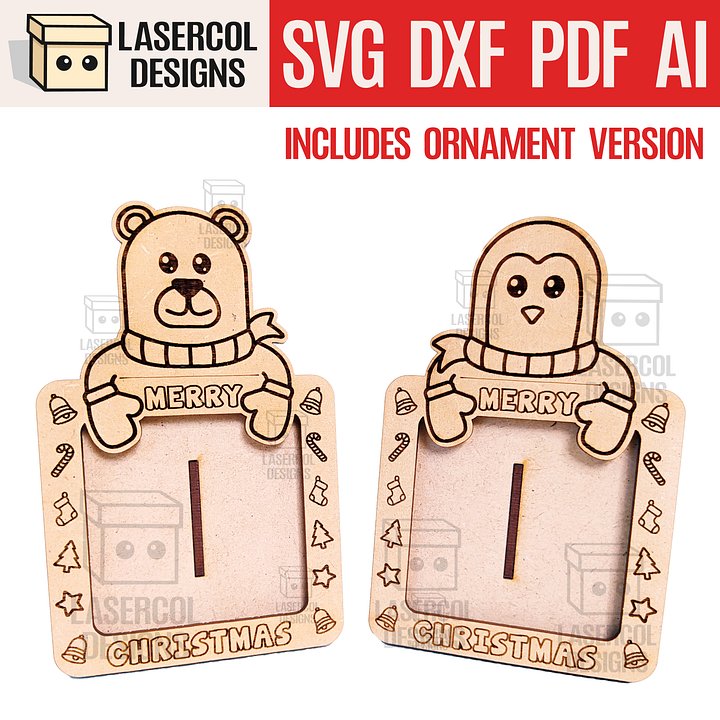 Christmas Ornaments Photo Frame Set 3 - Laser Cut Files product image (1)