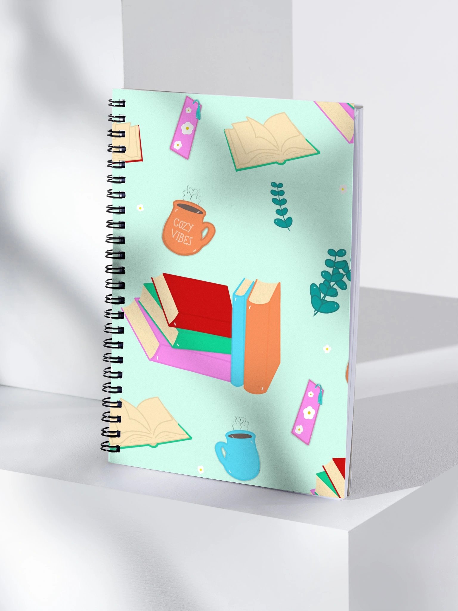 Cozy Book Lovers Pattern- Mint Background Spiral Journal product image (5)