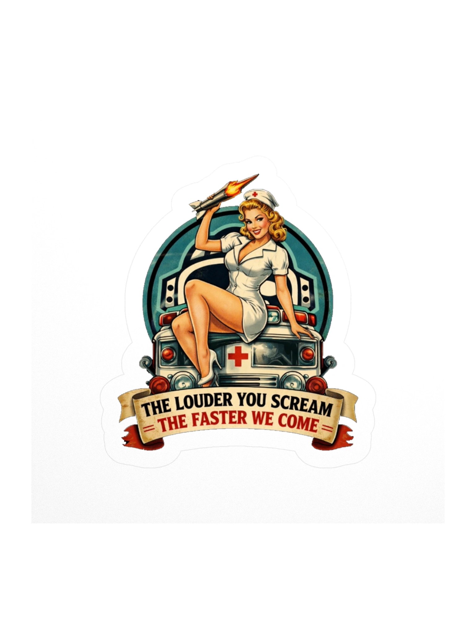 🚑 “Siren & Stilettos” – The Med_Kix Pin-Up Ambulance sticker product image (1)