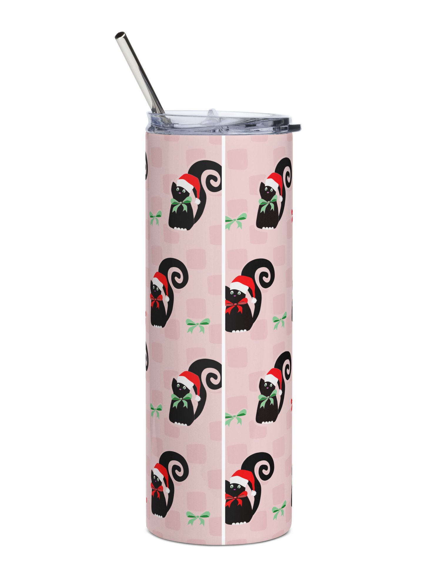 Christmas Kitties in a Row 20 oz Stainless Steel Tumbler with Straw - Pink product image (12)