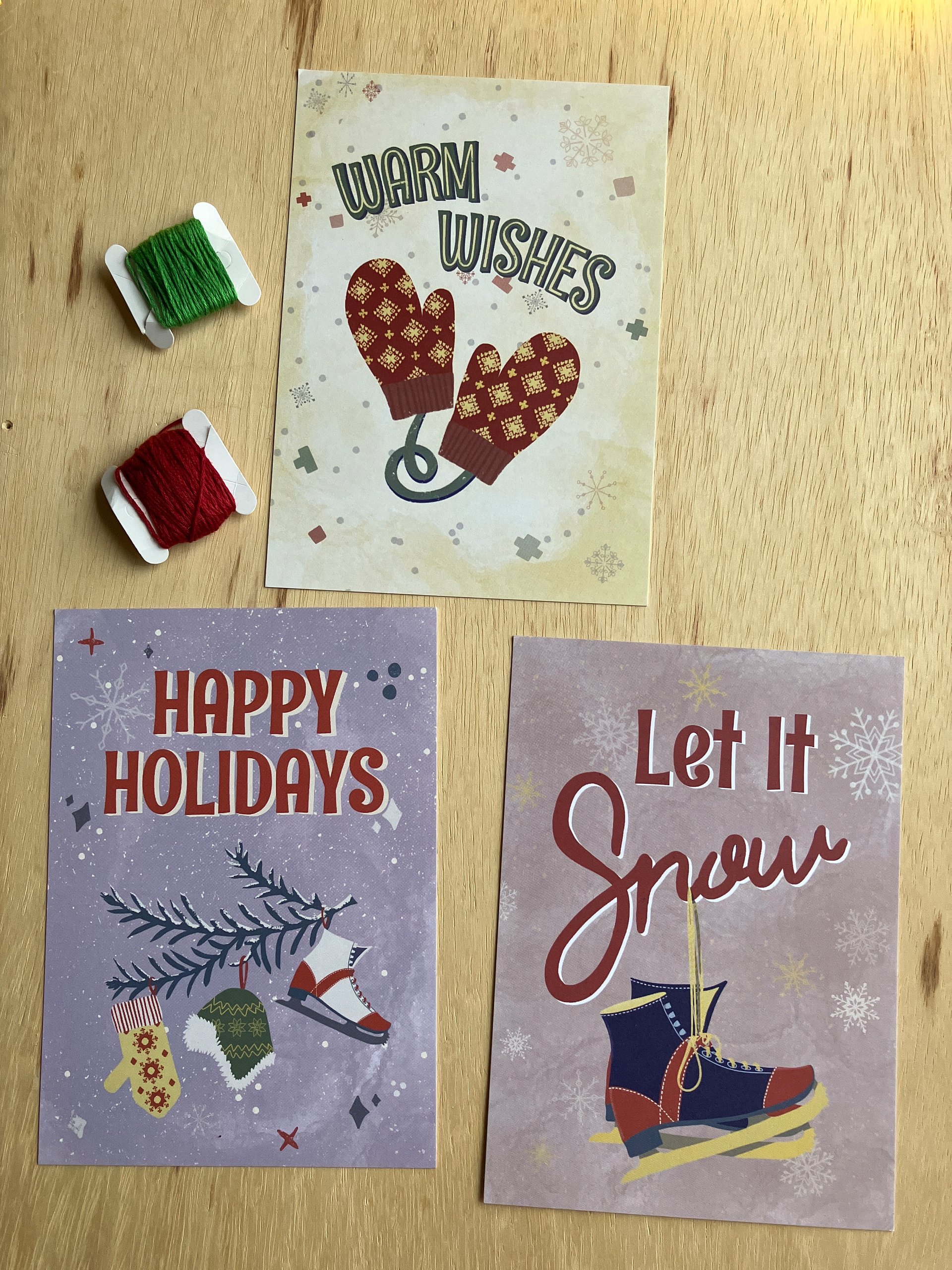 5 x7 Holiday POSTCARDS, Modern Vintage - Set of 3 with Free Gift product image (1)