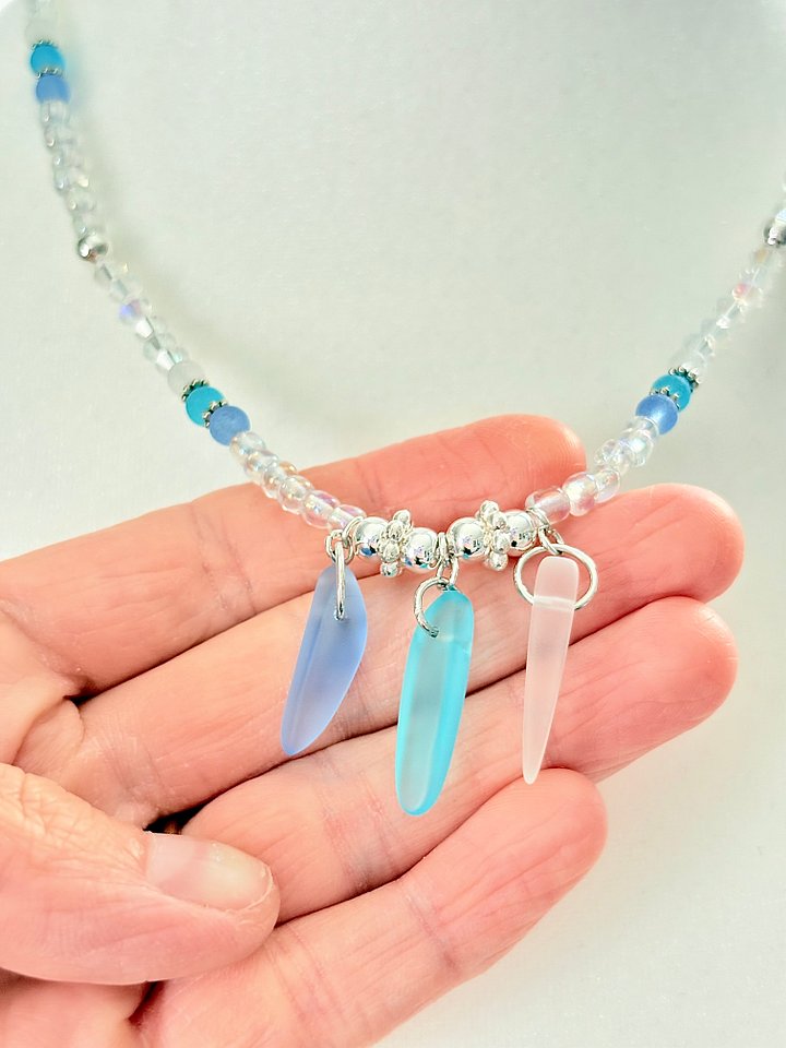 MFD-00033 | Tri-Sea Glass Pendant Necklace | Coastal Blues & Glass Beads | Handmade Coastal Charm Jewelry by Monique Faella Designs™ product image (1)