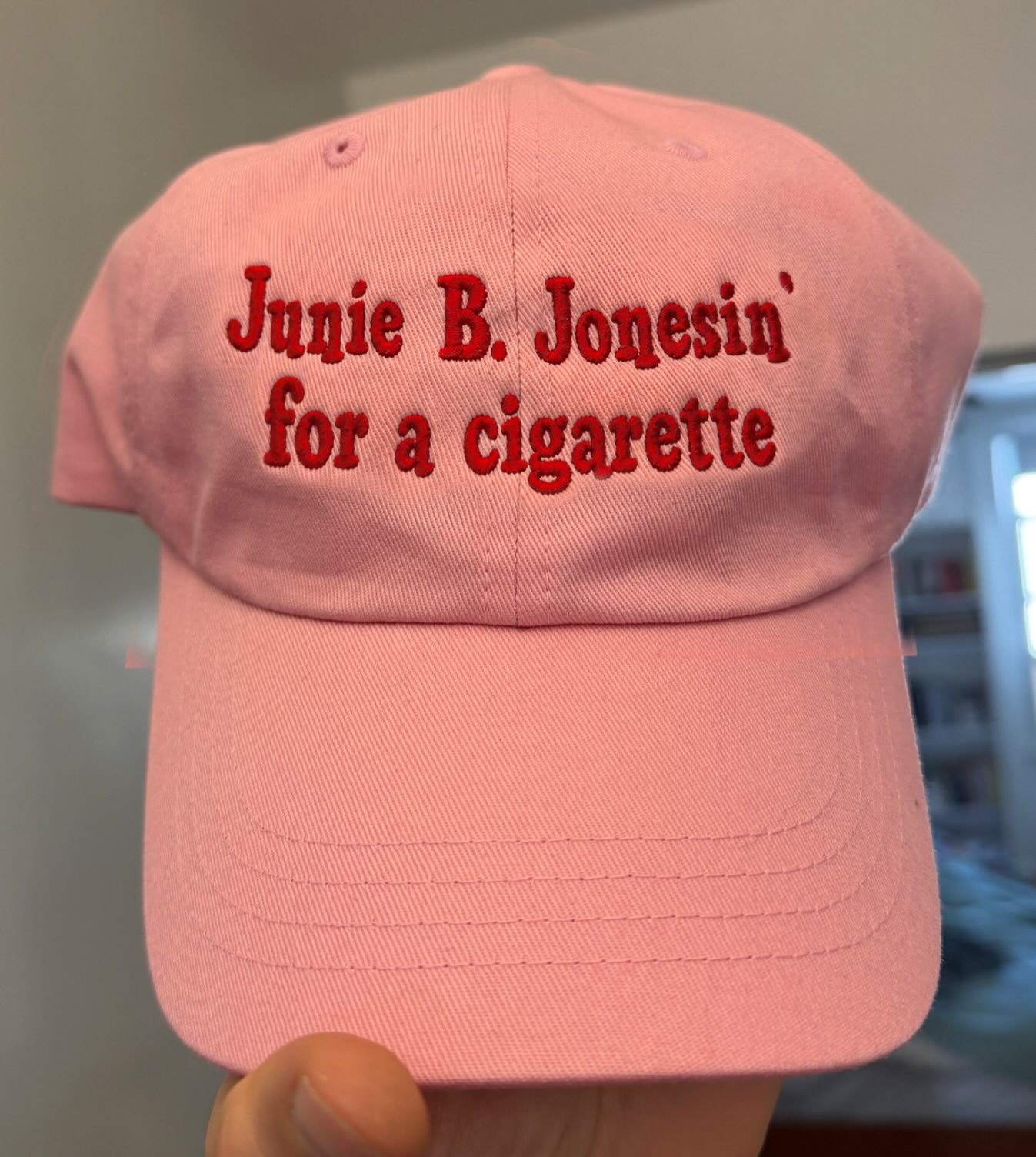 Junie B. Jonesin’ for a Cigarette Embroidered Hat – Funny Bookish Dad Cap product image (1)