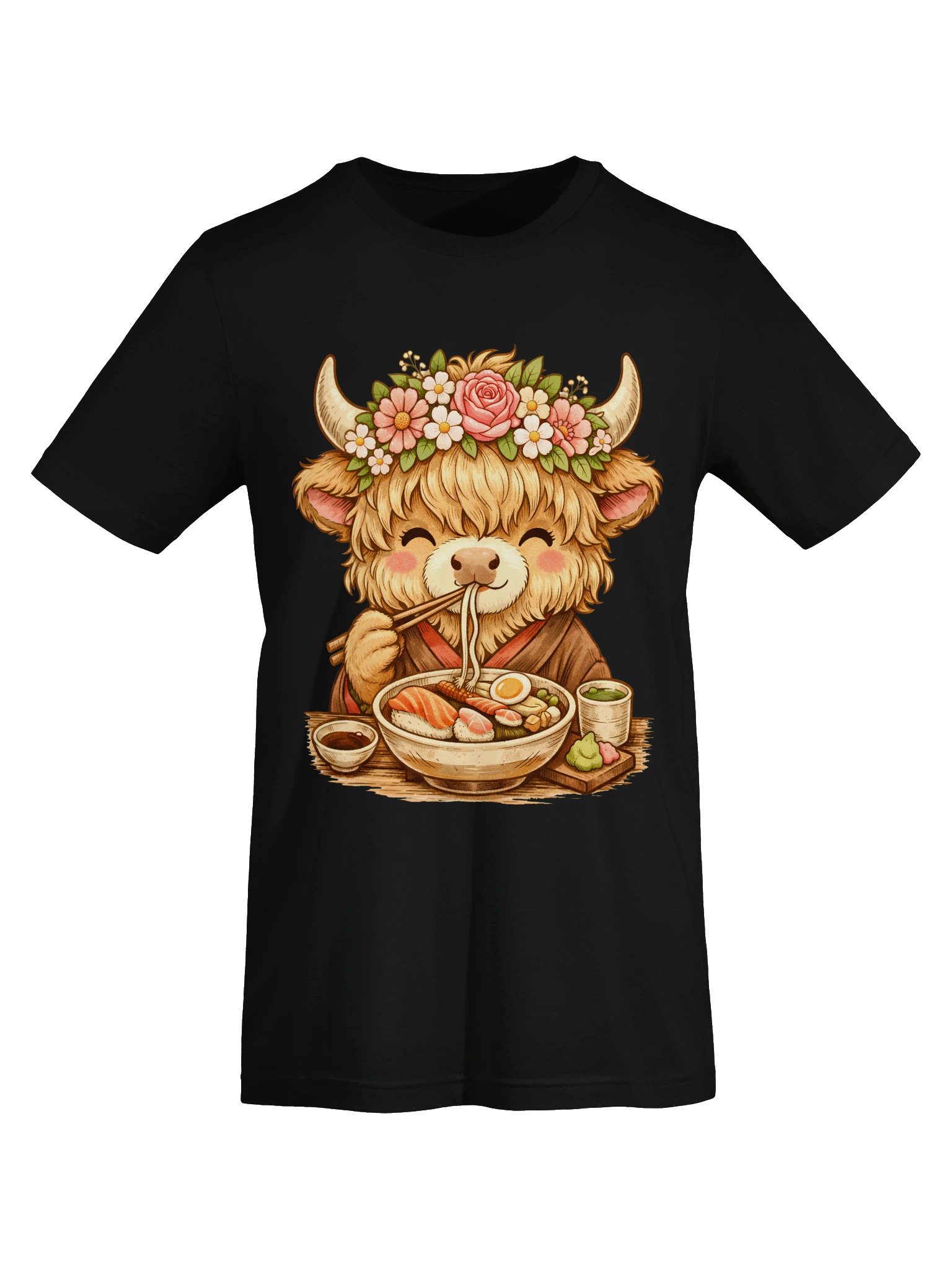 Highland Cow Ramen T-Shirt - Cute Floral Kawaii Foodie Graphic Tee product image (30)
