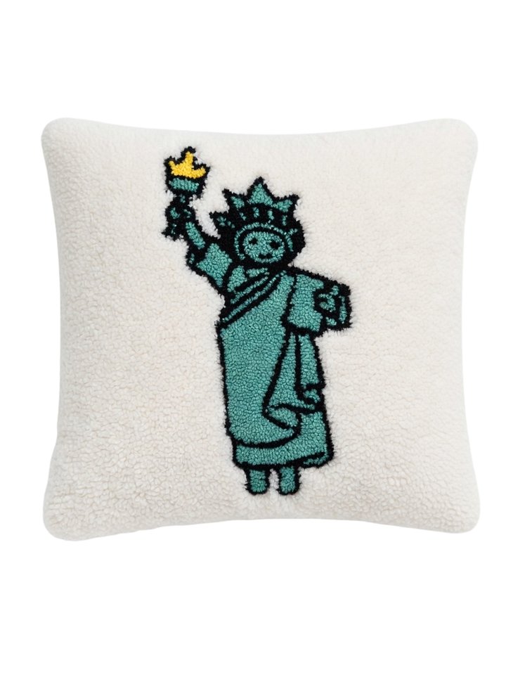 Statue of Liberty Pillow 14x14" | NYC Hand-Hooked Sherpa Throw Pillow product image (1)