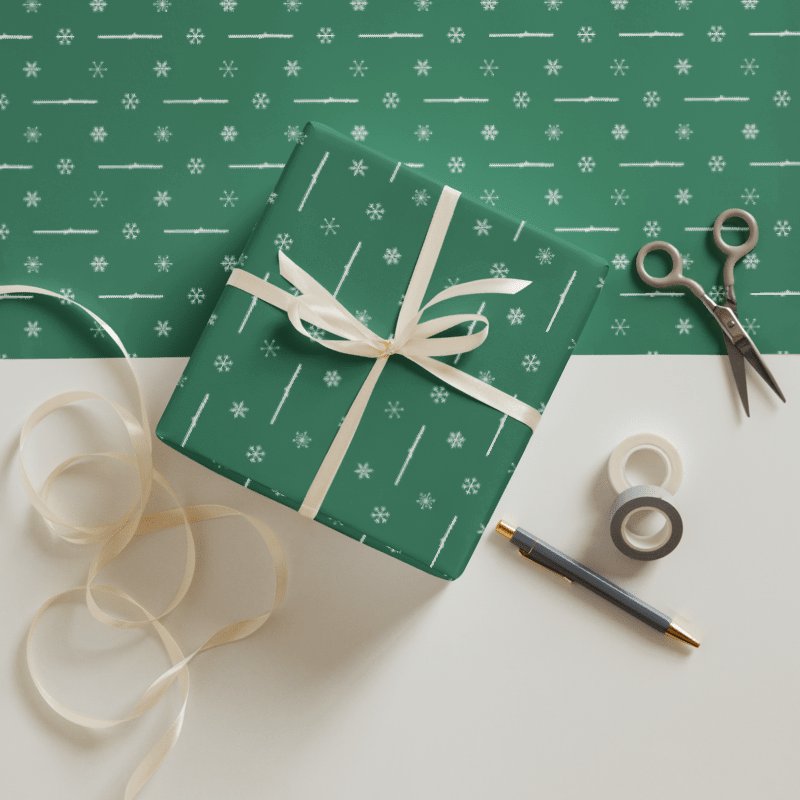 Flutes and Snowflakes - Alto Flute - Green Gift Wrap Paper Sheets product image (3)