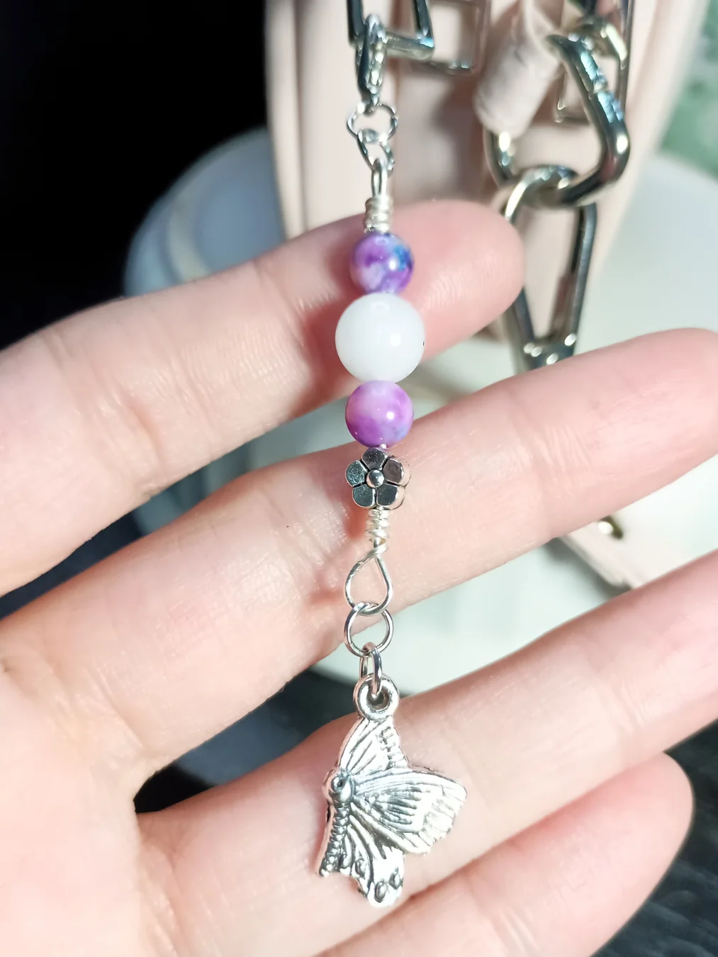 Butterfly Notebook Charm | Quartz & Purple Crystal, Silver-Tone | Stitch Marker | Zipper Pull product image (6)