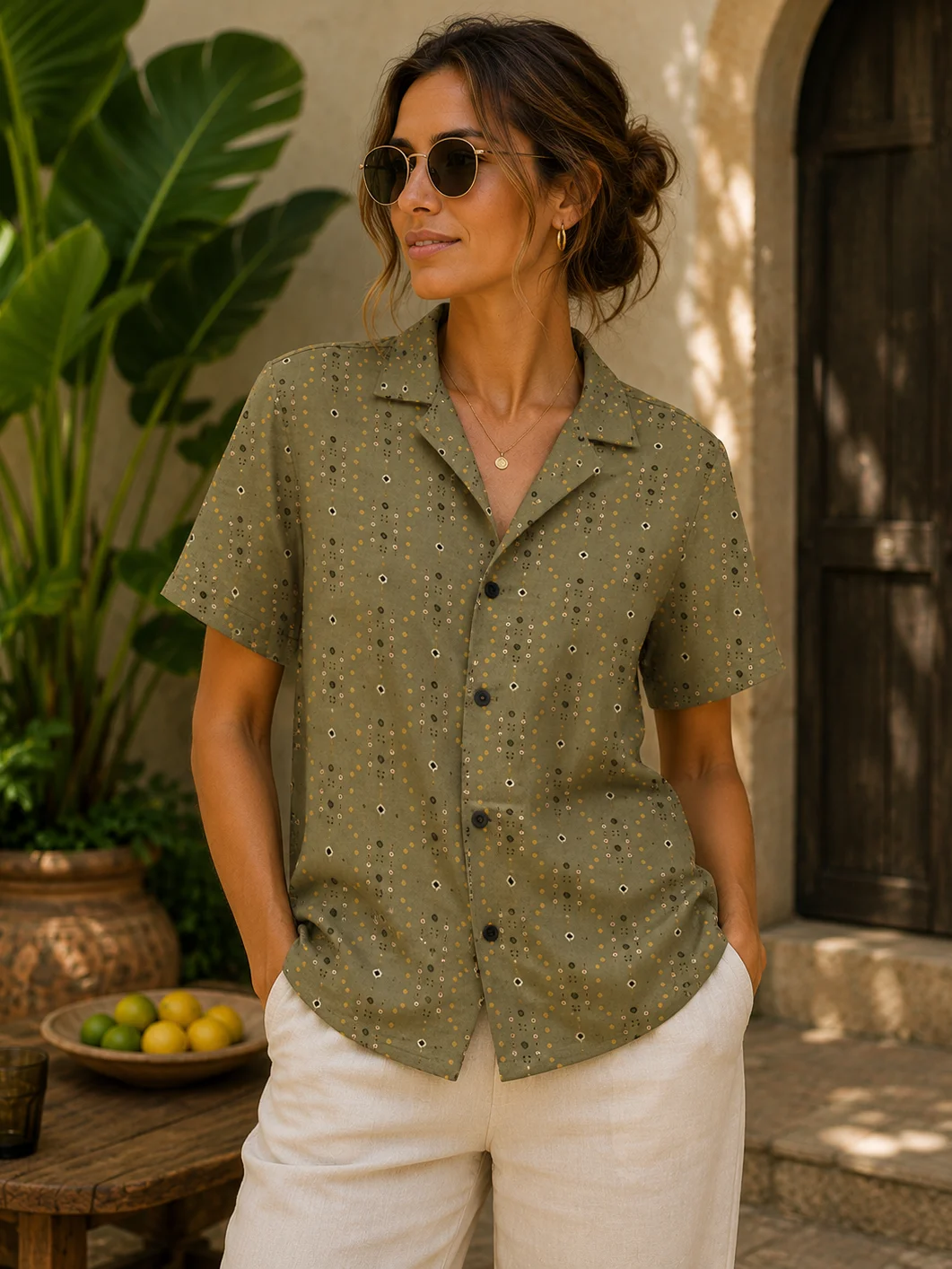 Olive Geometry Hawaiian Shirt Olive product image (2)
