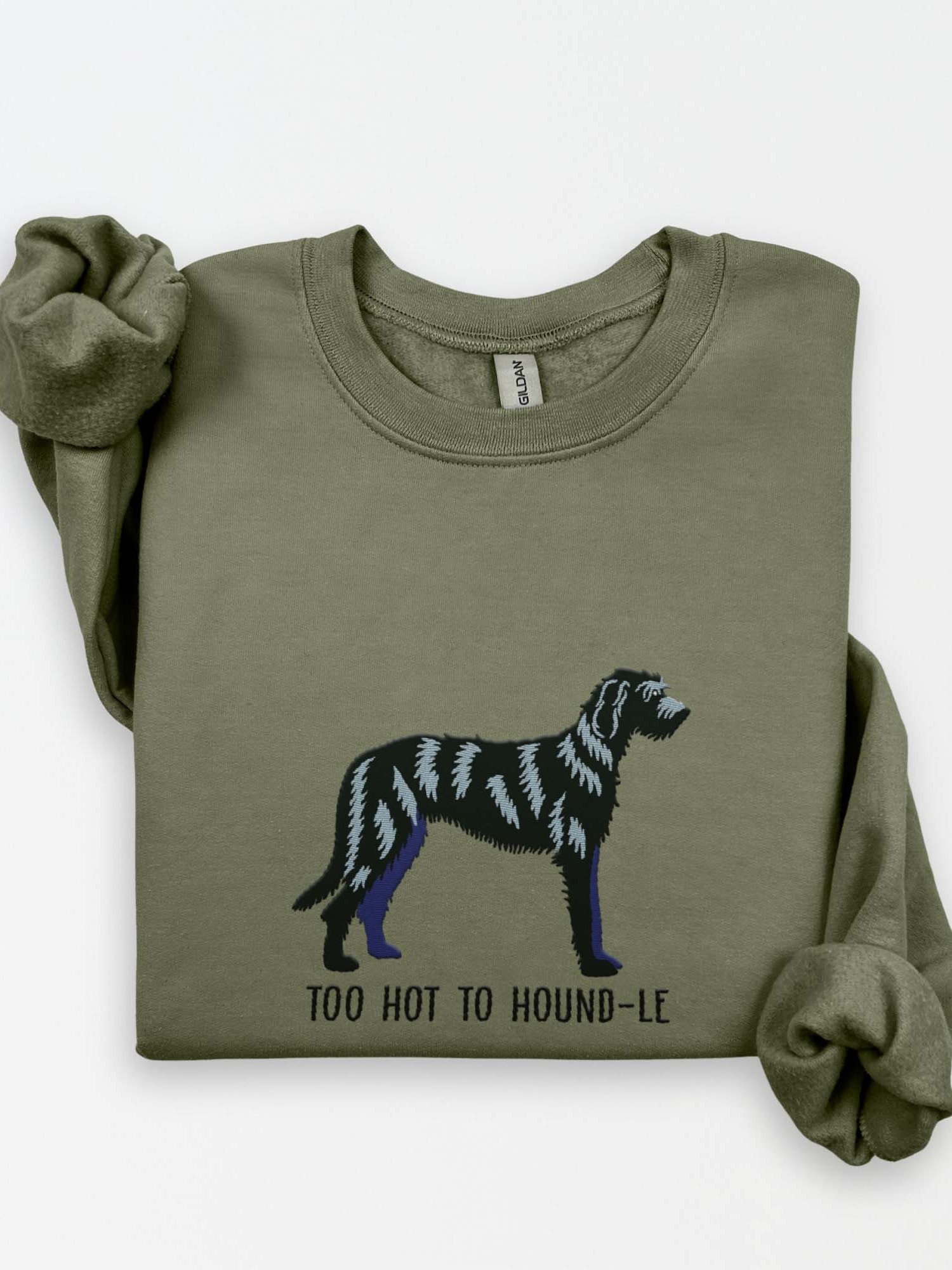 Too Hot to Hound-le Sweatshirt (Embroidered) of an Irish Wolfhound(Black) product image (1)