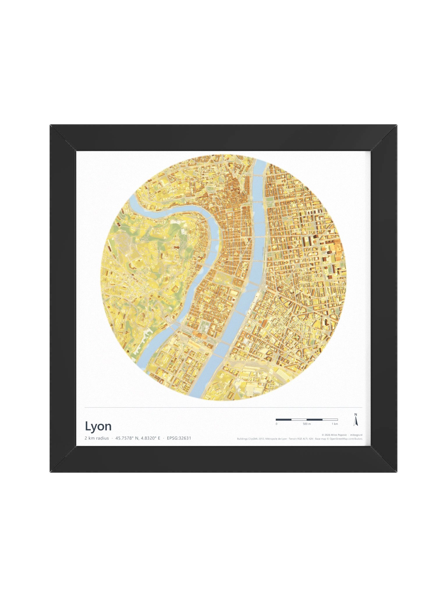 Lyon — Path-Traced 3D City Map · Framed Matte Poster product image (5)