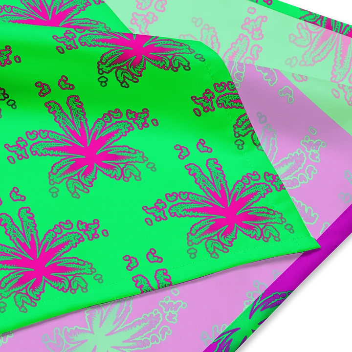 Weird Weed Leaf Print Bandana, Cannabis Beach 420 Fashion, Mary Jane Summertime Stoner Accessories, Purple Mint Green Pink Ganja Leaves Art product image (3)