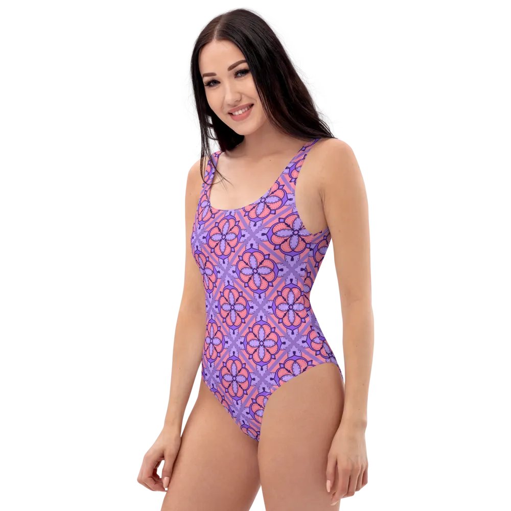 Peach and Lilac Symmetry Pattern Swimsuit product image (1)