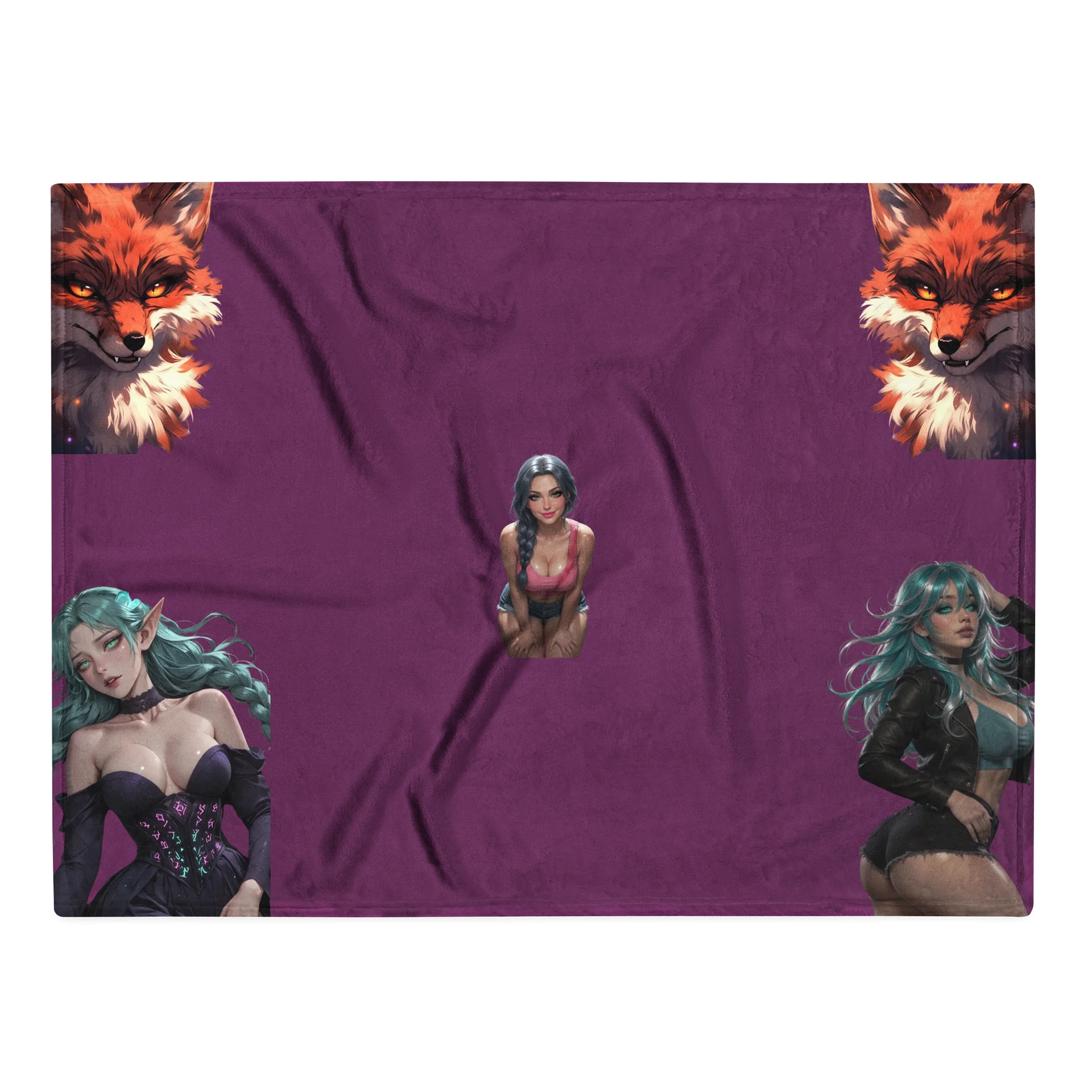 Vixie Anime Fox Collage Throw Blanket product image (2)