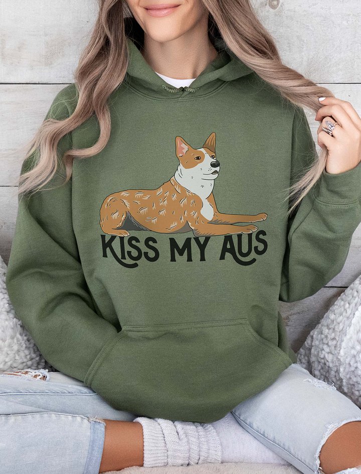 Kiss My Aus Hooded Sweatshirt of an Australian Cattle Dog | Funny Hoodie for Red Heeler (2) and Herding Dog Owners product image (2)