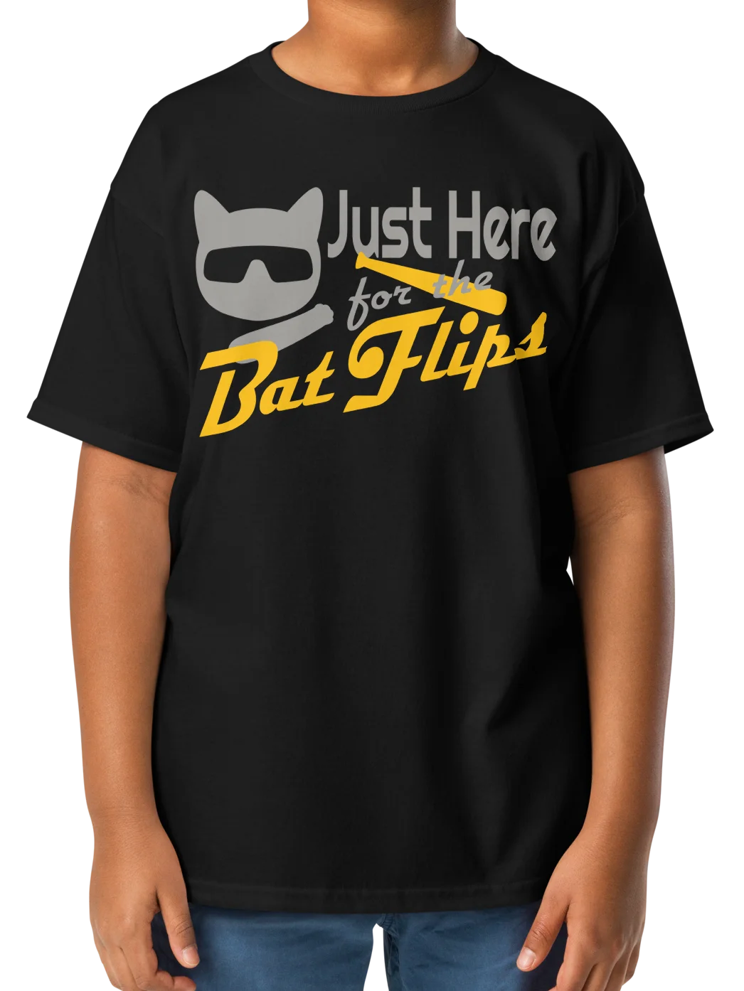 Baseball Cat (Just Here for The Bat Flips) - Unisex Youth Heavyweight T-shirt product image (5)