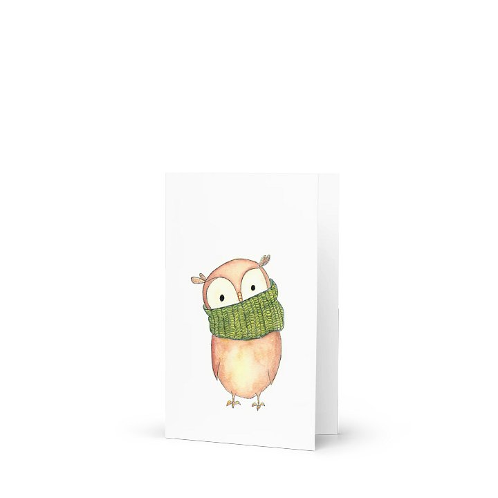 Watercolor Mocha Owl in a Cowl Greeting Card product image (1)