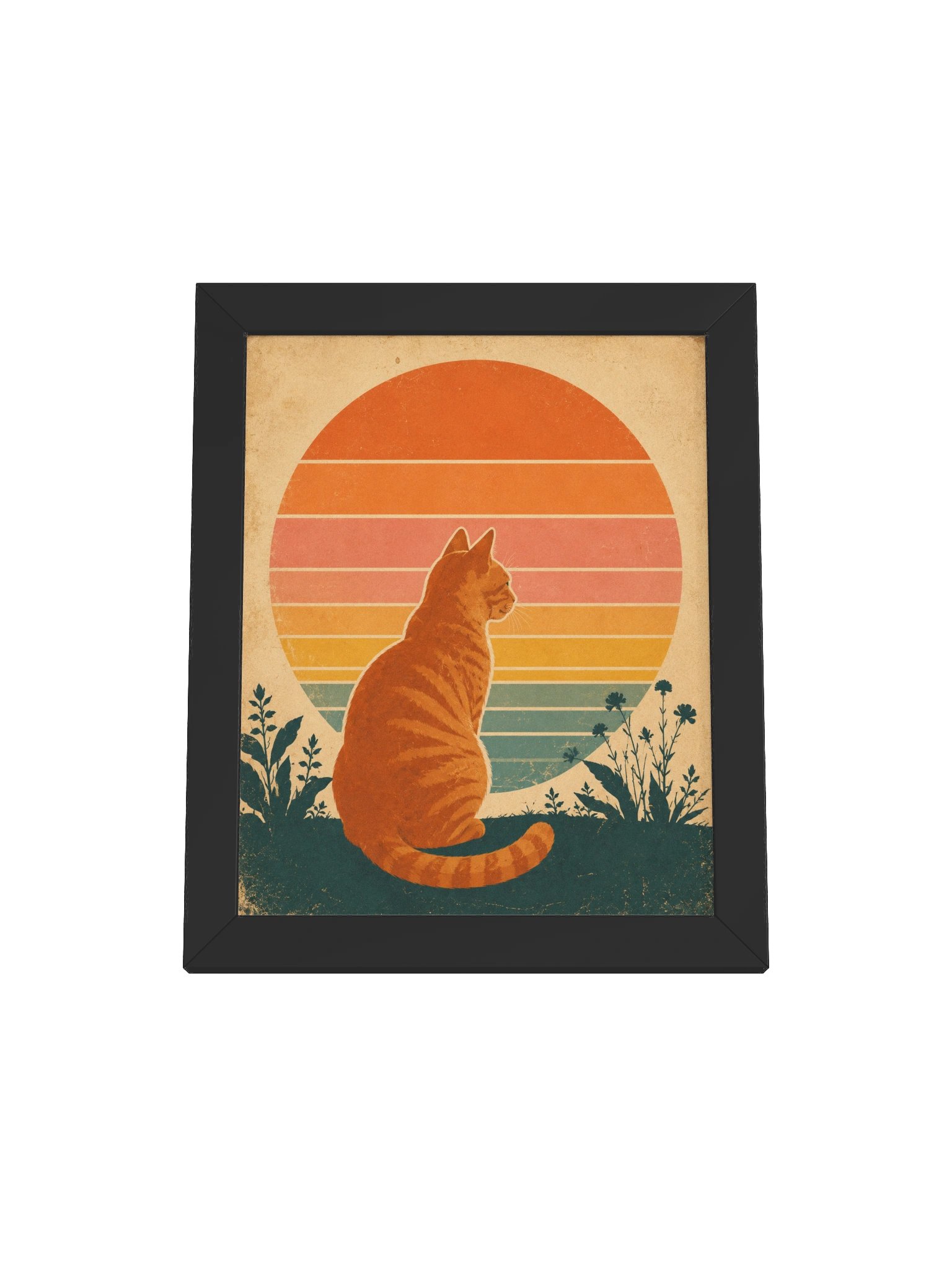 Retro Cat Sunset Framed Poster product image (1)