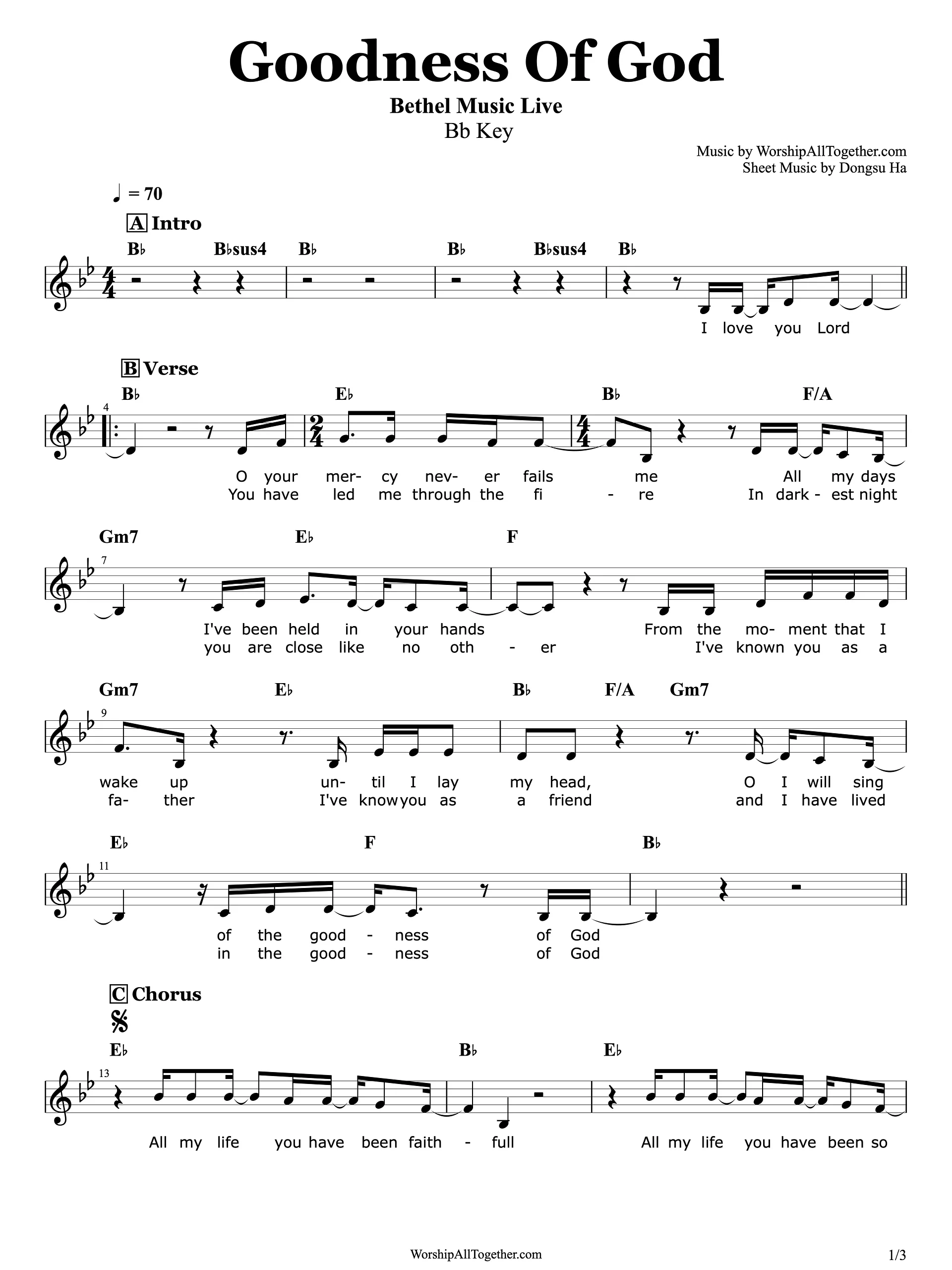 Goodness Of God (Bb Key) Bethel Music | Sheet Music, Chord, Lyrics product image (1)