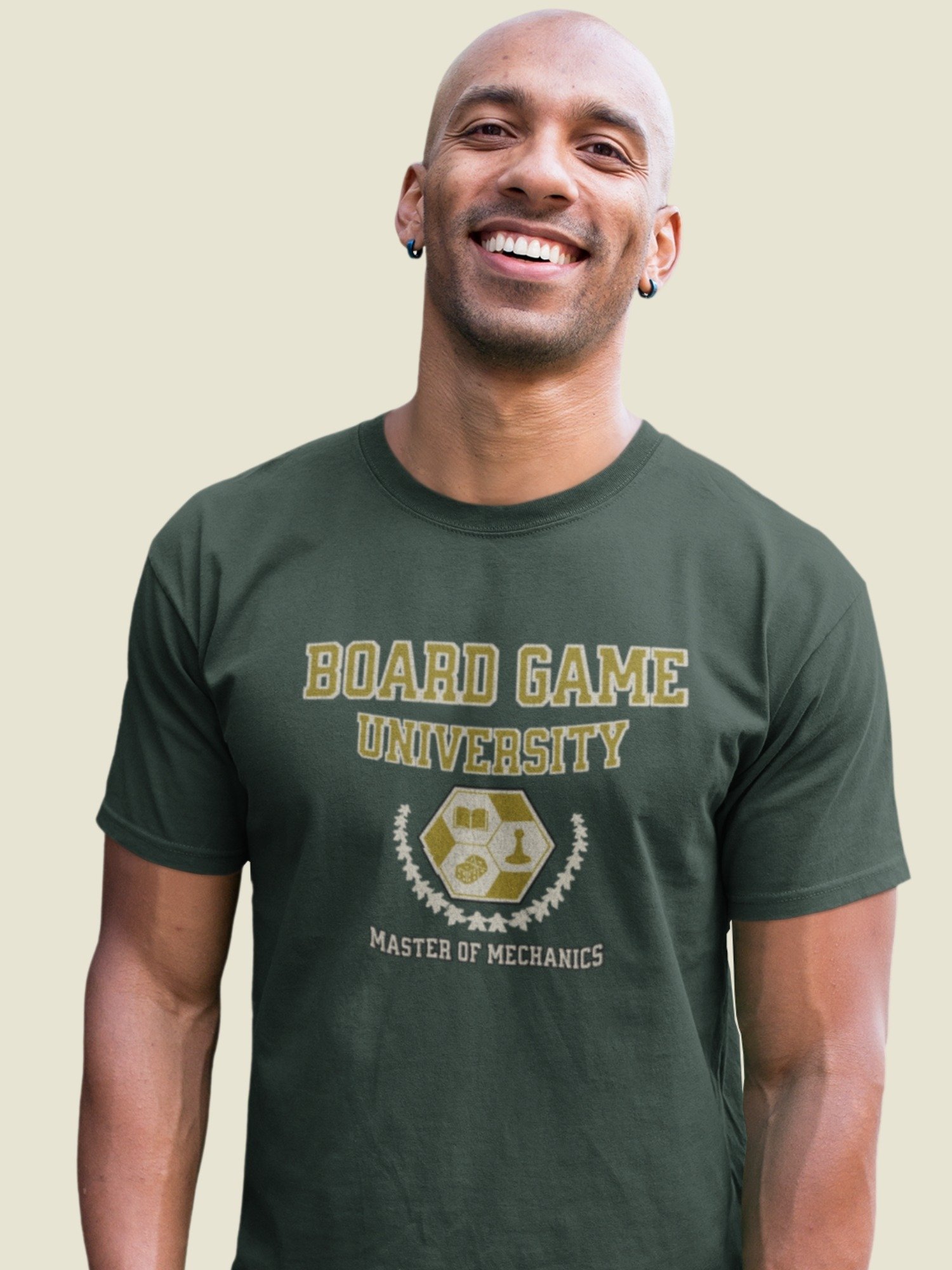 Board Game University Shirt, College T-shirt for Board Gamers, Master of Mechanics on Green product image (1)