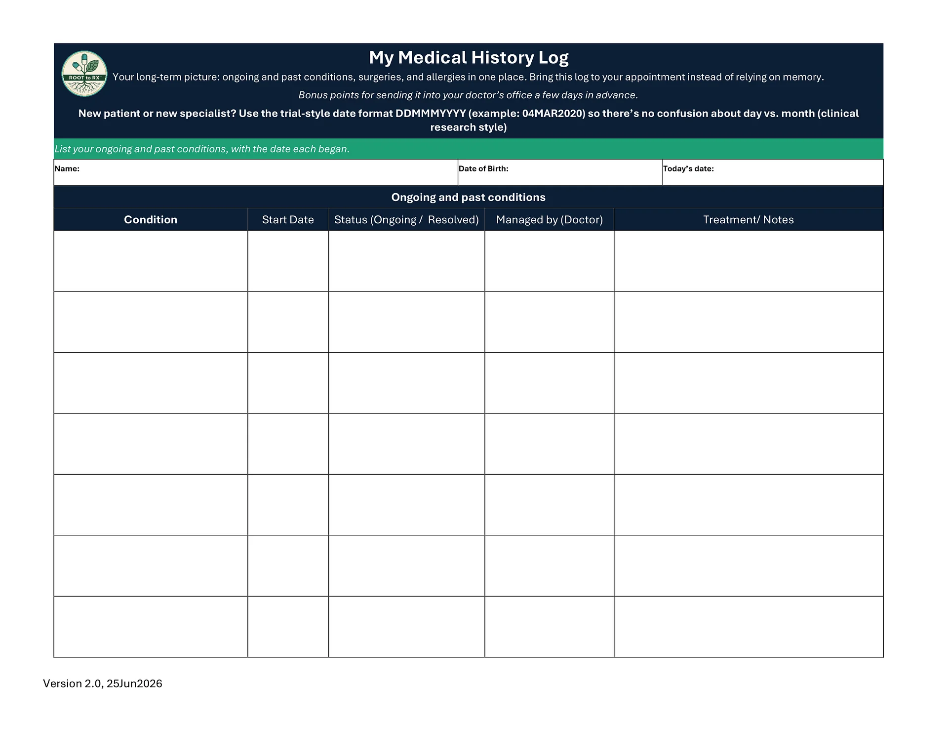 My Root to Rx Medical History Log product image (1)