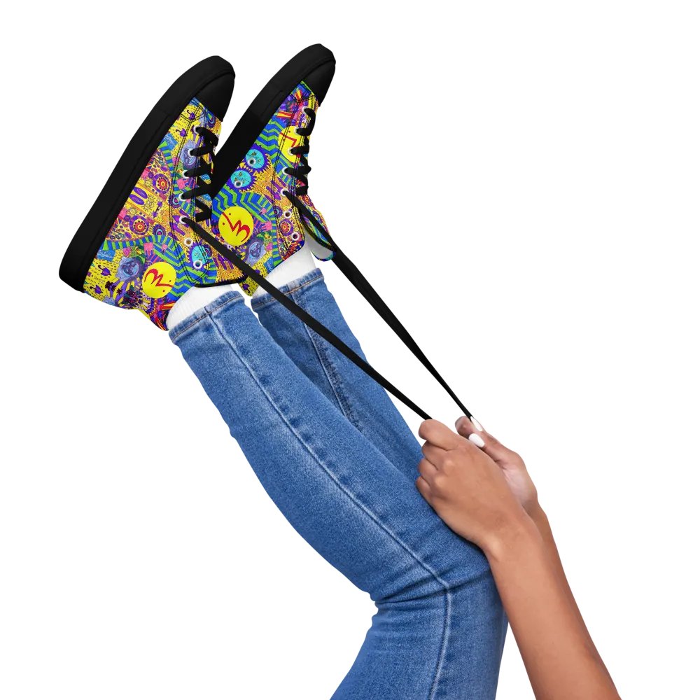 Abstract Colourful Doodle Ladies High Top Canvas Shoes product image (1)