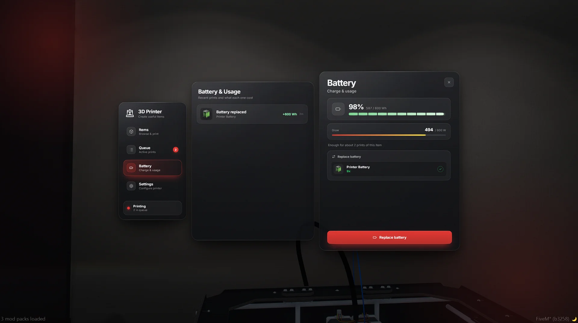 FiveM 3D Printer Script | Prints While You're Offline | Weapons, Battery & Admin [ESX/QBCORE/QBOX] product image (4)