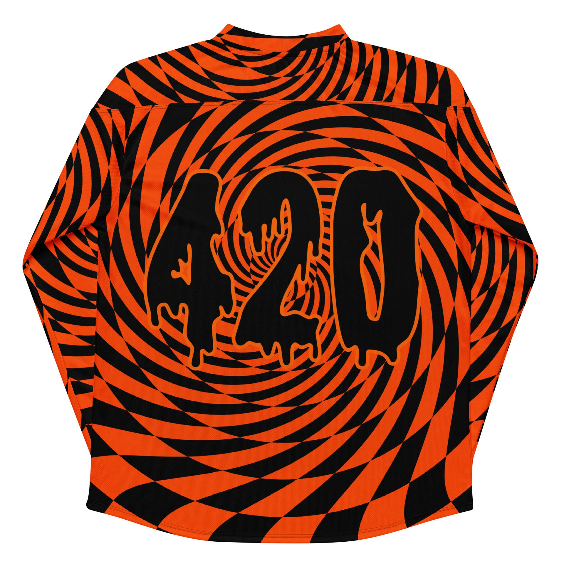 420 Rave Halloween Hockey Jersey, Black Orange Swirl EDM Stoner Shirt, Trippy Fall Festival Cannabis Clothes, Psychedelic Spirals Weed Top product image (7)