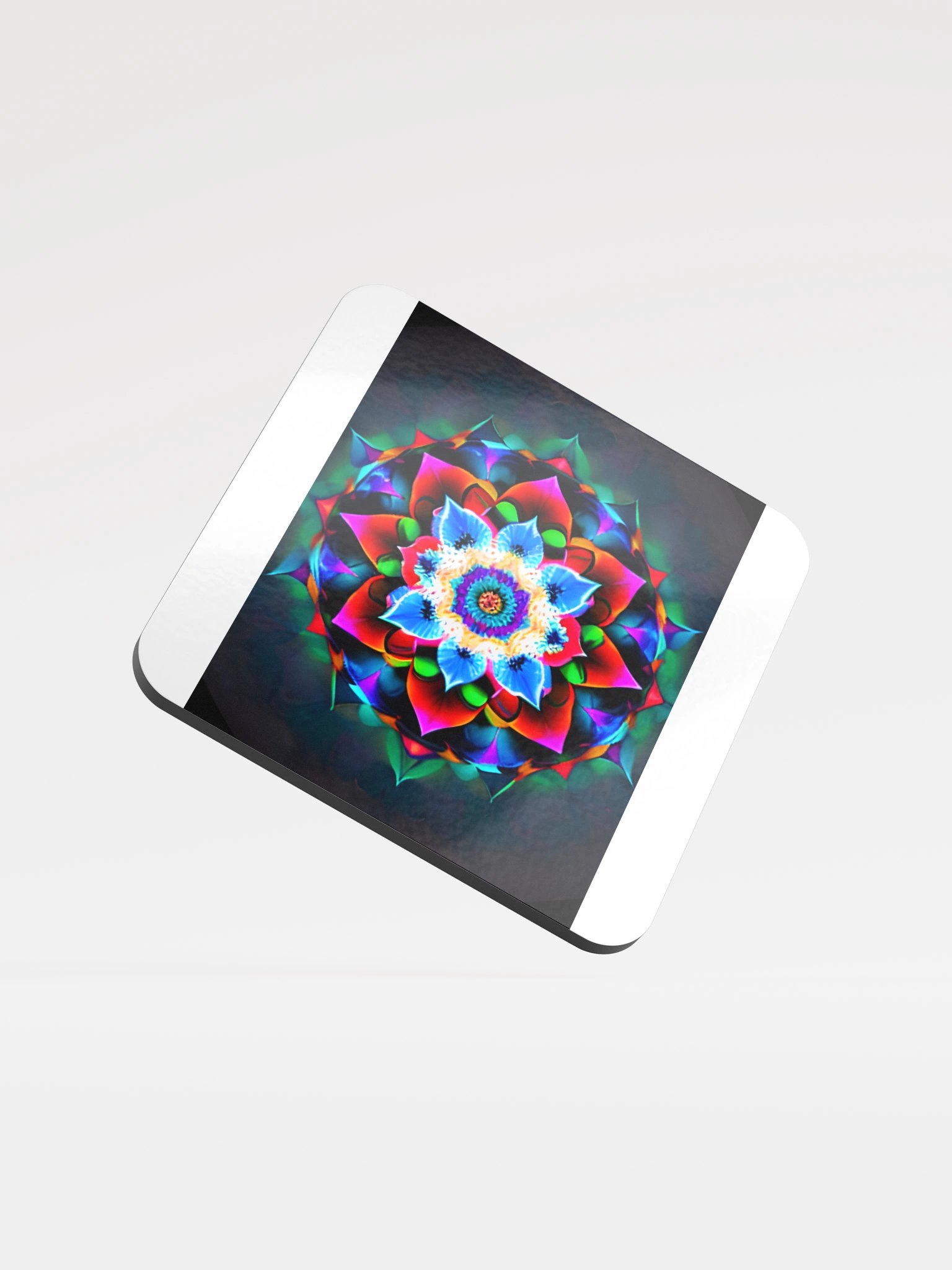 Neon Mandala Glossed Cork Coaster product image (1)