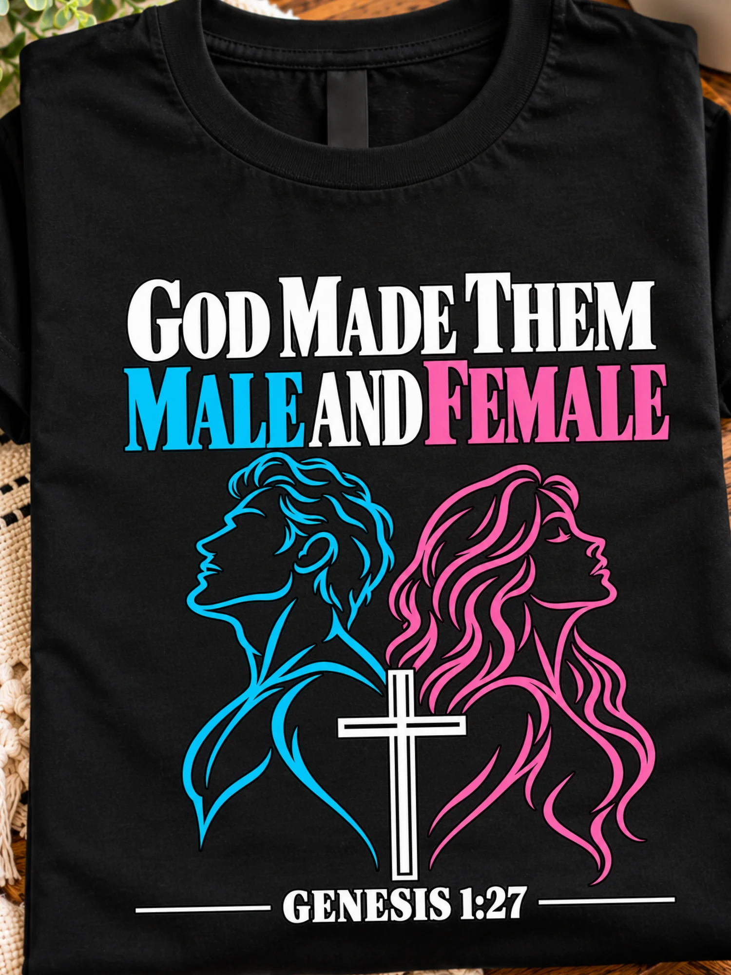 God Made Them Male and Female Christian T-Shirt | Genesis 1:27 product image (1)
