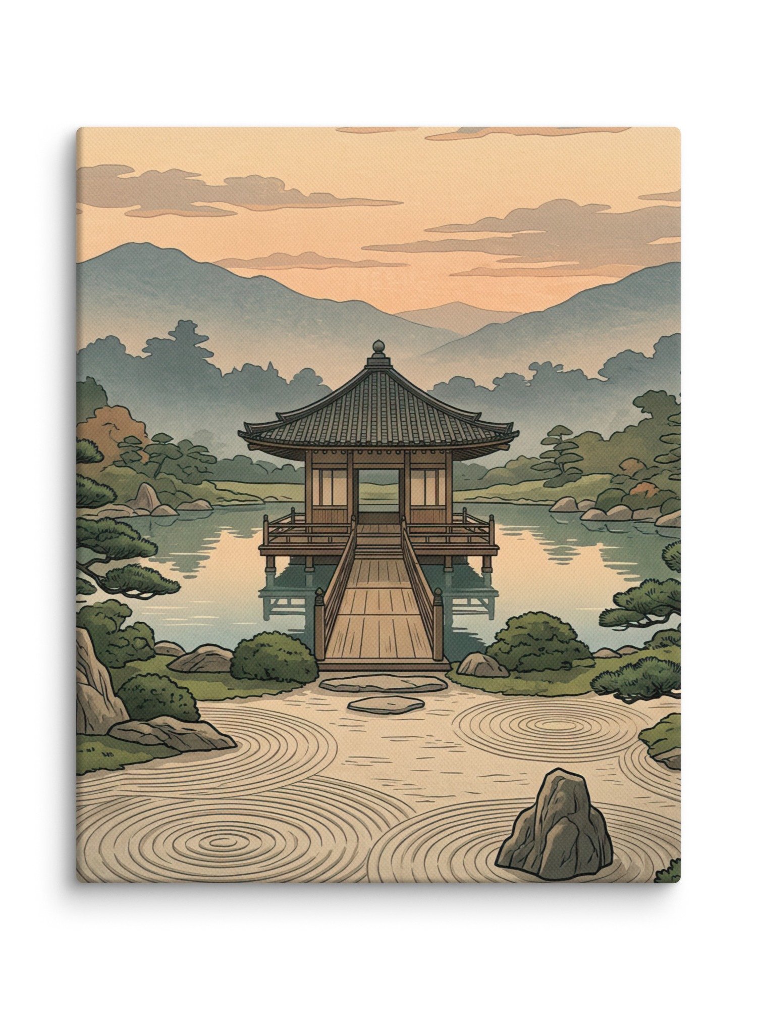Zen Pavilion and Reflections Canvas - Wabi-Sabi Garden Art product image (1)