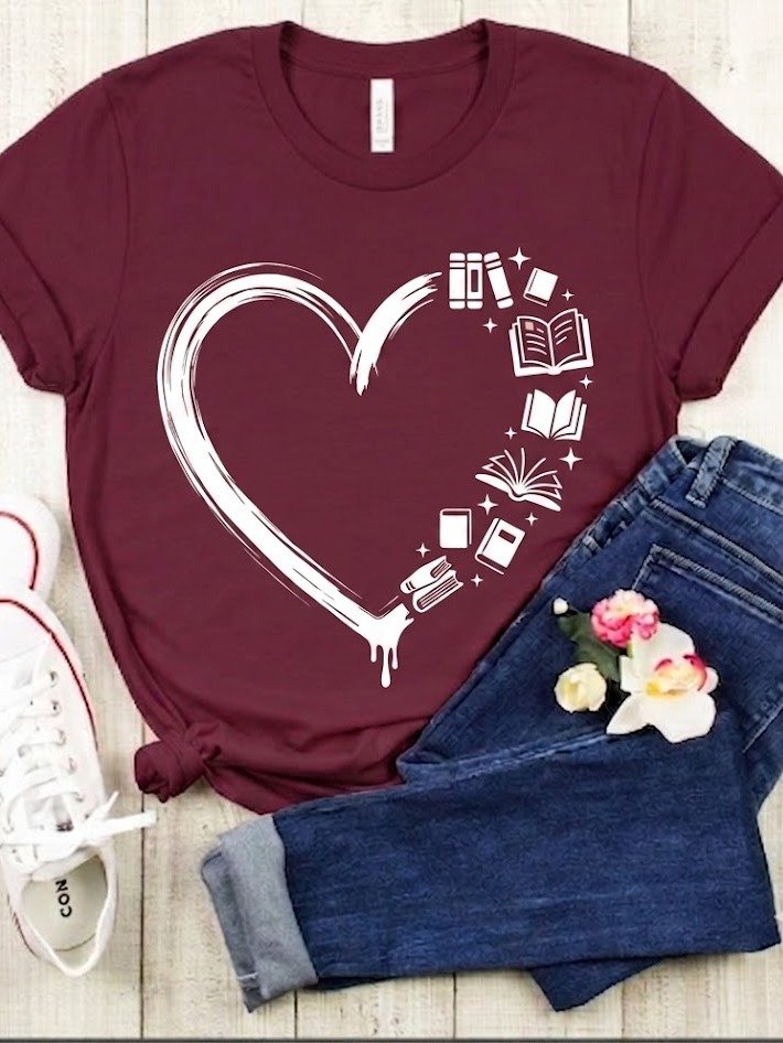 Book Lover T-Shirt for Women | Reading Heart Graphic Tee | Bookworm Shirt | Library Lover product image (3)
